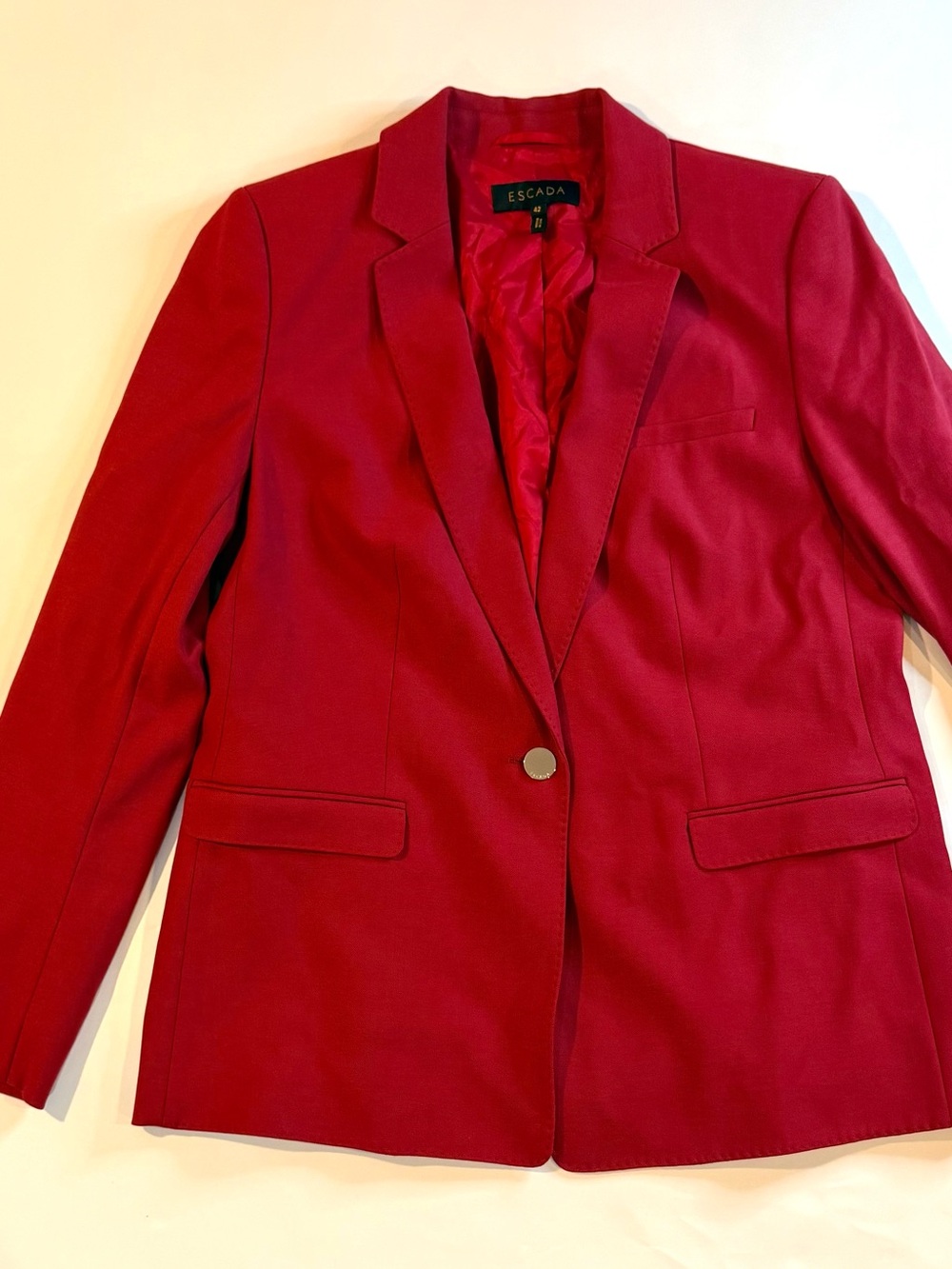 Escada Cherry Red One Button Wool Blend Blazer Size 42